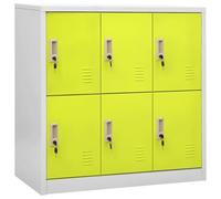 Fecpoo Lot de 5 armoires de casier à 6 compartiments avec cadenas, en acier, gris clair et vert, 90 × 45 × 92,5 cm, pour bureau et usage commercial