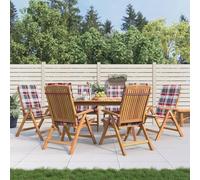 Fecpoo Lot de 6 chaises de jardin avec coussin - 6 positions réglables - En teck massif - Résistantes aux intempéries - Charge maximale de 110 kg - Pour extérieur