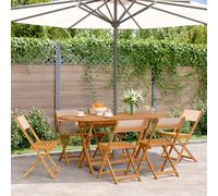 Fecpoo Lot de 6 chaises de jardin pliantes en bois d'acacia massif avec finition à l'huile et tissu polyester beige, 41 x 52,5 x 80 cm, meubles d'extérieur