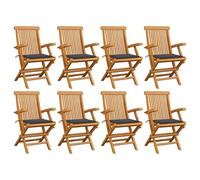 Fecpoo Lot de 8 chaises de jardin en teck - Coussins en polyester anthracite - Hauteur d'assise de 45 cm - Pliables - Chaises en bois robustes pour extérieur