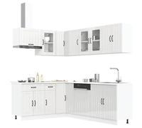 Fecpoo Lucca Lot de 11 armoires de cuisine en bois et verre Blanc brillant 30-80 cm de large avec éléments d'angle et meuble sous évier pour une installation complète de cuisine