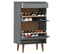 Fecpoo Meuble à chaussures gris 59,5 x 35 x 103 cm en pin massif avec vernis UV, 3 compartiments pour un rangement ordonné des chaussures dans le couloir ou le salon