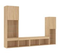 Fecpoo Meuble de salon 4 pièces avec éclairage LED en chêne Sonoma en bois/verre 30,5 x 30 x 102 à 80 x 30 x 30 cm pour salon