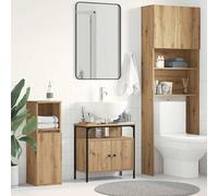 Fecpoo Meuble sous lavabo en bois de 60 cm de large - Chêne Artisan - 60 x 30 x 60 cm - Avec plateau de table stable pour salle de bain