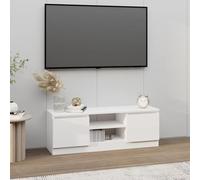 Fecpoo Meuble TV blanc 102 cm en bois avec 2 compartiments et étagères pour lecteur DVD et consoles