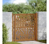 Fecpoo Portail de jardin 100 x 100 cm avec design Trace découpé au laser, acier résistant aux intempéries, rouille, avec poteaux et 3 clés pour jardin, terrasse et terrain