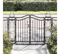 Fecpoo Portail de jardin noir 121 x 100 cm en fer forgé revêtu par pulvérisation avec verrouillage à boulons pour jardin et terrasse