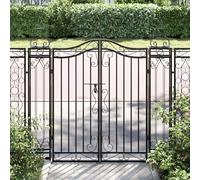 Fecpoo Portail de jardin noir 121 x 100 cm en fer forgé revêtu par pulvérisation avec verrouillage à boulons pour jardin et terrasse