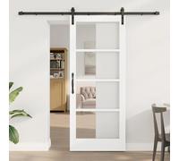 Fecpoo Porte coulissante ORKDAL blanche 83 x 202 cm en pin massif avec verre - robuste, silencieuse, complète avec rail, roulettes et fixations - intérieur