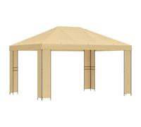 Fecpoo Tonnelle 4 x 3 m crème - Toit en polyester enduit de PA imperméable avec trous de drainage et ventilation à deux niveaux, cadre en acier revêtu par poudre, pour jardin, terrasse et événements