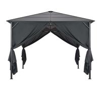 Fecpoo Tonnelle de jardin noire 300 x 300 x 260 cm avec rideaux amovibles - Structure robuste en aluminium et acier, toit en polycarbonate anti-UV, pour événements en plein air