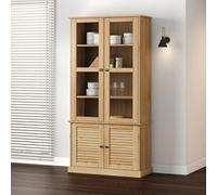 Fecpoo VIGO Vitrine en pin massif 85 x 35 x 170 cm avec porte store, élégante vitrine en verre pour salon et cuisine