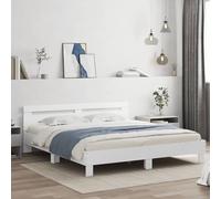 Fecpoo WGYHOME Cadre de lit 160 x 200 cm avec tête de lit en matériau dérivé du bois blanc - Cadre de lit durable avec bon soutien dorsal et structure à lattes stable pour chambre à coucher