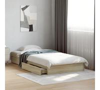 Fecpoo WGYHOME Cadre de lit avec tiroirs 90 x 190 cm Chêne Sonoma - Cadre en bois avec lattes en contreplaqué, 4 tiroirs pour mettre de l'ordre dans la chambre à coucher