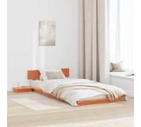 Fecpoo WGYHOME Cadre de lit en bois 90 x 200 cm - Lit de sol marron avec table de chevet intégrée, design minimaliste pour adultes