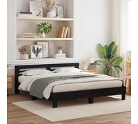 Fecpoo WGYHOME Cadre de lit impérial, 200 x 200 cm, noir, aspect chêne, avec éclairage LED intégré, cadre en bois, sommier à lattes inclus
