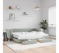 Fecpoo WGYHOME Lit de jour, extensible, avec tiroirs, en velours, gris clair, 223 x 90 x 68 cm, 2 matelas et 2 tiroirs, pour chambre d'amis et salon