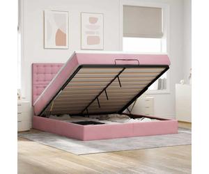 Fecpoo WGYHOME Lit ottoman avec espace de rangement, rose, 200 x 200 cm, en velours, mécanisme de levage hydraulique, 1 cadre de lit + 2 matelas + surmatelas