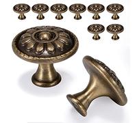 Fecraf Lot de 10 boutons d'armoire en laiton antique, poignées de tiroir de cuisine en bronze rétro, ronds et solides pour tables de nuit, quincaillerie d'armoire à trou unique pour meubles refinis,
