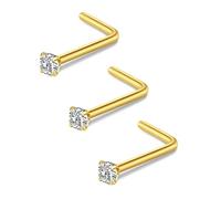FECTAS 20g Piercing Nez Anneaux Acier Chirurgical Femme Nose Stud Ring Screw Piercing Nez 1,5mm Diamond CZ Nostril Piercing Or 3pièces