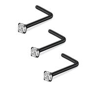 FECTAS 20g Piercing Nez Anneaux Acier Chirurgical Femme Nose Stud Ring Screw Piercing Nez 1,5mm Diamond CZ Nostril Piercing Noir 3pièces