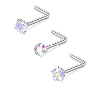 FECTAS 20g Piercing Nez Anneaux Acier Chirurgical Femme Nose Stud Ring Screw Piercing Nez 3mm Diamond CZ Nostril Piercing Argent 3pièces