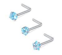 FECTAS 20g Piercing Nez Anneaux Acier Chirurgical Femme Nose Stud Ring Screw Piercing Nez 3mm Diamond CZ Nostril Piercing Argent 3pièces