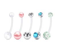 FECTAS 7PCS Piercing Nombril Grossesse Curved Barbells 14G 25mm Flexible Bioflex Maternité Ventre Barres Piercing Bijoux