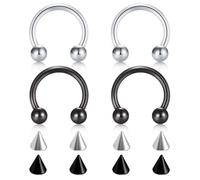 FECTAS Anneaux en Acier Chirurgical pour Septum de Nez Cercle d'oreilles Sourcils Tragus Lèvres Daith Helix Bijoux Piercing pour Femmes Hommes 16g 12mm Argent Noir
