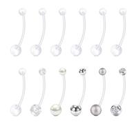 FECTAS Piercing Nombril 25mm Acier Chirurgical Argenté et Plastique Transparent Barre pour Nombril de Grossesse Hypoallergénique Bijoux