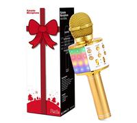 Fede Microphone Karaoké sans Fil Bluetooth avec Lumière LED Multi Couleur, Micro à Main Portable Haut-Parleur pour Enfants/Adultes Chanter, Compatible avec Android/iOS/PC/Smartphone