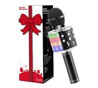Fede Microphone Karaoké sans Fil Bluetooth avec Lumière LED Multi Couleur, Micro à Main Portable Haut-Parleur pour Enfants/Adultes Chanter, Compatible avec Android/iOS/PC/Smartphone