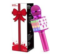 Fede Microphone Karaoké sans Fil Bluetooth avec Lumière LED Multi Couleur, Micro à Main Portable Haut-Parleur pour Enfants/Adultes Chanter, Compatible avec Android/iOS/PC/Smartphone