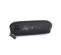 Federação Portuguesa de Futebol Trousse FPF en Cuir, Triangulaire, spacieuse, doublée avec Fermeture éclair, 20 x 5,5 x 5,5 cm, Noir, Marron (Noir)