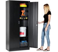 Fedmax Armoire de Rangement 180 cm, Armoire Utilitaire en Acier avec Serrure et étagères réglables pour Garage, Bureau, Salle de Classe et Cuisine - Noir