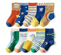 FedMois 10 Paires Chaussettes chaudes hiver en Coton Garçons Filles Socquette Enfant, astronaute et dinosaure, Taille 27-30