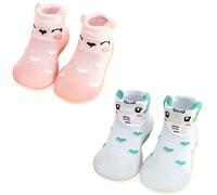 FedMois 2 Paires Chaussettes Pantoufle antidérapantes Chaussons Bébé, éléphant et renard, 2.5 ans