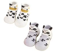 FedMois 2 Paires Chaussettes Pantoufle antidérapantes Chaussons Bébé, vache et panda, 12 mois
