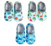 FedMois 3 Paires Chaussettes Pantoufle antidérapantes Chaussons Bébé, dinosaure, poisson et baleine, taille 22/23