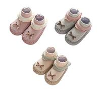 FedMois 3 Paires Chaussettes Pantoufle antidérapantes Chaussons Bébé, nœud papillon, 6-12 mois