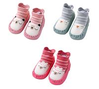 FedMois 3 Paires Chaussettes Pantoufle Antidérapantes Chaussons Bébé, Rose, Rouge et Vert, 2-2.5 Ans