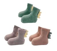 FedMois 3 Paires Chaussettes Pantoufles Thermiques Chaudes Hiver Motif Dinosaure Bébé Enfant, rose, violet et vert, 1-3 ans