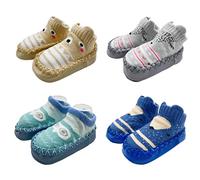 FedMois 4 Paires Chaussettes Pantoufle antidérapantes Chaussons Bébé, Ours et hiboux, 6-12 mois