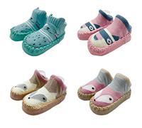 FedMois 4 Paires Chaussettes Pantoufle antidérapantes Chaussons Bébé, Renards et chiens, 6-12 mois