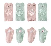FedMois 4 paires genouillères pour bébé + 4 paires chaussettes antidérapantes en Coton bébé enfant motif animaux, bébé fille, 0-12 mois