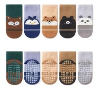FedMois 5 Paires Chaussettes Antidérapantes en Coton Bébé Enfant Motif Animaux, À rayure, 0-1 an