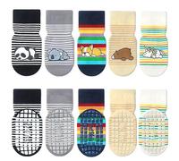 FedMois 5 Paires Chaussettes Antidérapantes en Coton Bébé Enfant Motif Animaux, Animaux, 5-7 ans