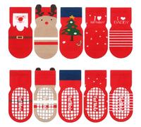 FedMois 5 Paires Chaussettes Antidérapantes en Coton Bébé Enfant Motif Animaux, Noël, 3-5 ans