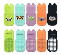 FedMois 5 Paires Chaussettes Antidérapantes en Coton Bébé Enfant Motif Animaux, Panda, 3-5 ans