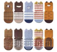 FedMois 5 Paires Chaussettes Antidérapantes en Coton Bébé Enfant Motif Animaux, Zèbre, 0-1 an